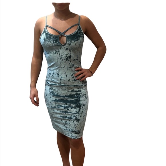 - - Blue crushed velvet dress new without tag - Picture 1 of 7